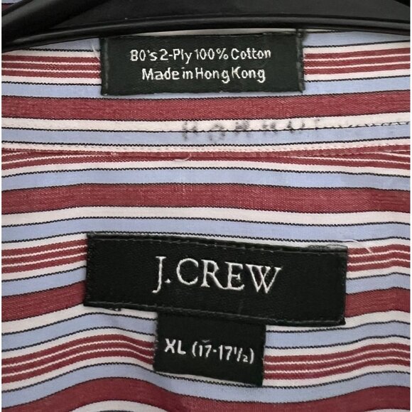 J. Crew Mens Red Blue Striped Button Dress Shirt XL 17"-17.5"Cotton Officewear - Picture 5 of 6